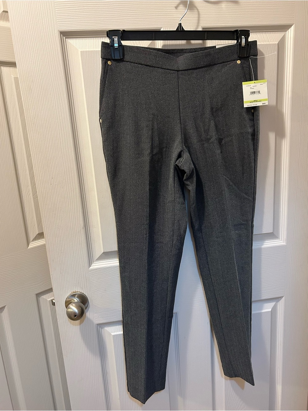 Anne Klein Size 4 Gray Black Herringbone Stretch Slim Ankle Pants Pull On NWT